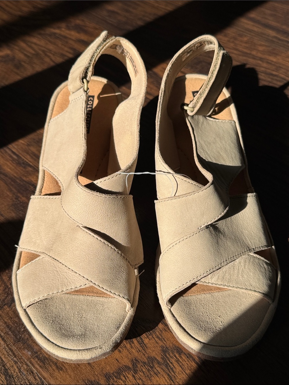 Clarks Beige Slingback Sandals with Comfort Block Heel